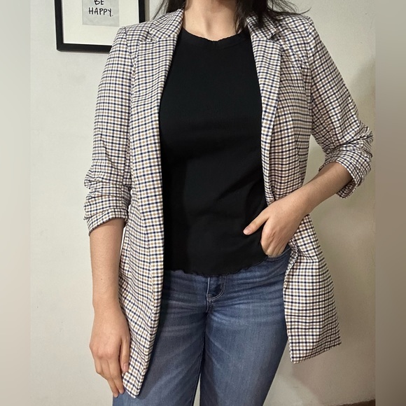 3/4 sleeve plaid blazer - Picture 9 of 11